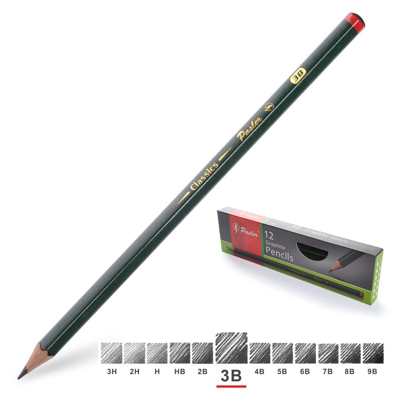 Pasler Professional Graphic Sketching Drawing Pencils 12 Count (3B) - Image 1